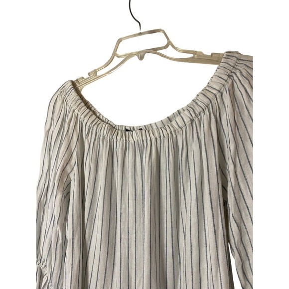 Sanctuary blue & white striped off shoulder top Linen blend size L - Picture 3 of 10